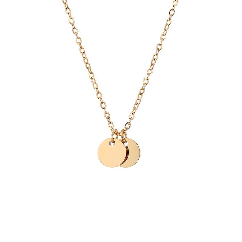 18K Gold-Plated Mini Round Pendant Necklace with Etched Stainless Steel Disc