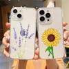 Sunflower Flower Lavender Purple Luxury Transparent Phone Case For iPhone 15 16 14 13 12 11 Pro Max XS X XR SE 7 8 Plus Cover