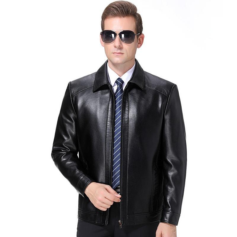 Klassischer Herrenmantel aus echtem Leder Schafsleder Neu Revers Herbst Motorradlederjacke