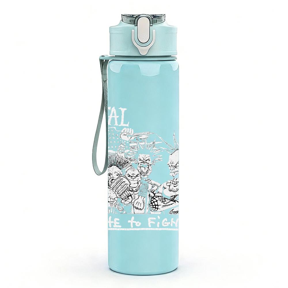 1PC Faint band group grey sketch print 750ml colorful plastic sports water bottle leakproof pop up lid with straw for outdoor work home use