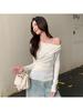 Women's Asymmetrical Off-Shoulder Slim-Fit Long Sleeve Top in White - Autumn 2025 Design
