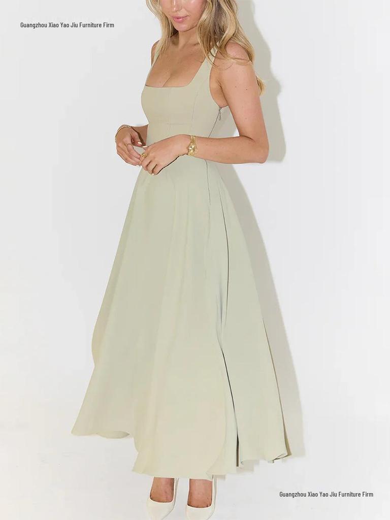 Slim Fit Strappy Midi Dress - Sexy Solid Color, Simple Style