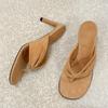 Chanclas de tacón de aguja francés de ante de cuero para mujer, nuevas sandalias de tacón alto de primavera y verano