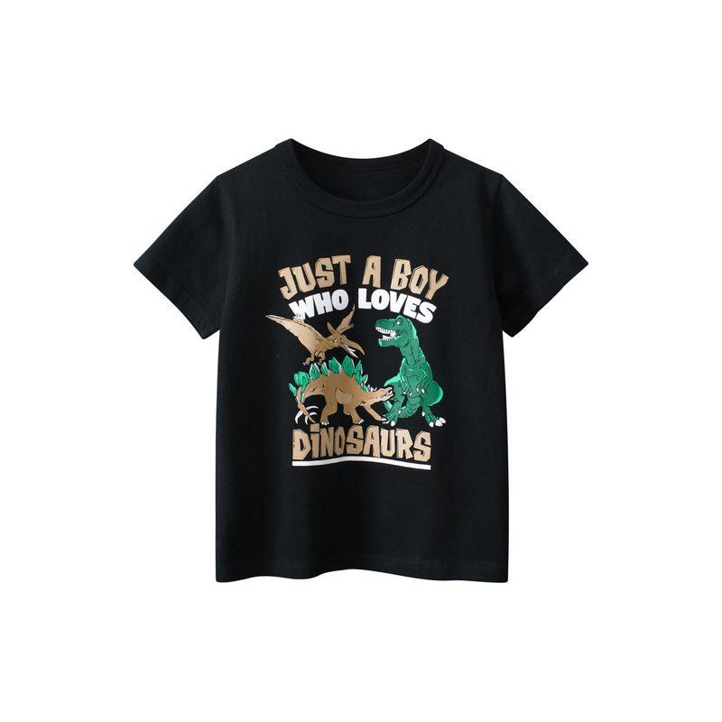 27Kids Children s Clothing Summer Boys  Dinosaur Short Sleeve T-shirt Kids Letter Half Sleeve Tops Baby Pure Cotton Clothes 9A002 Black 100