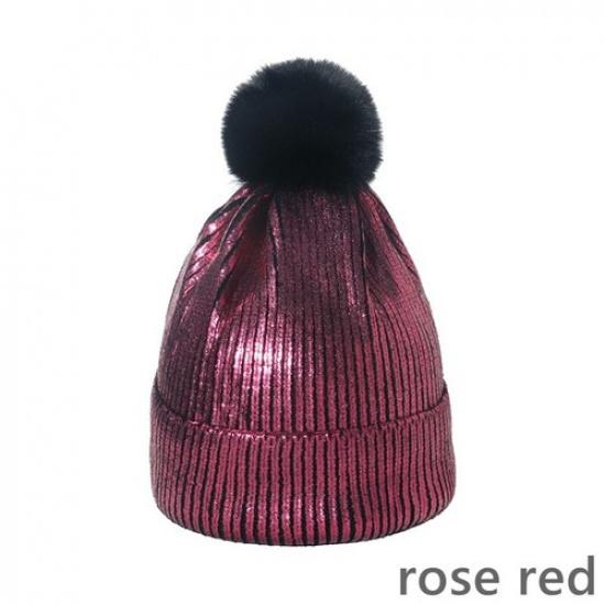 Women Warm Knitted Beanie Hat Cap Faux Fur Pom Pom Colored Ski Hip Hop Winter розы красного