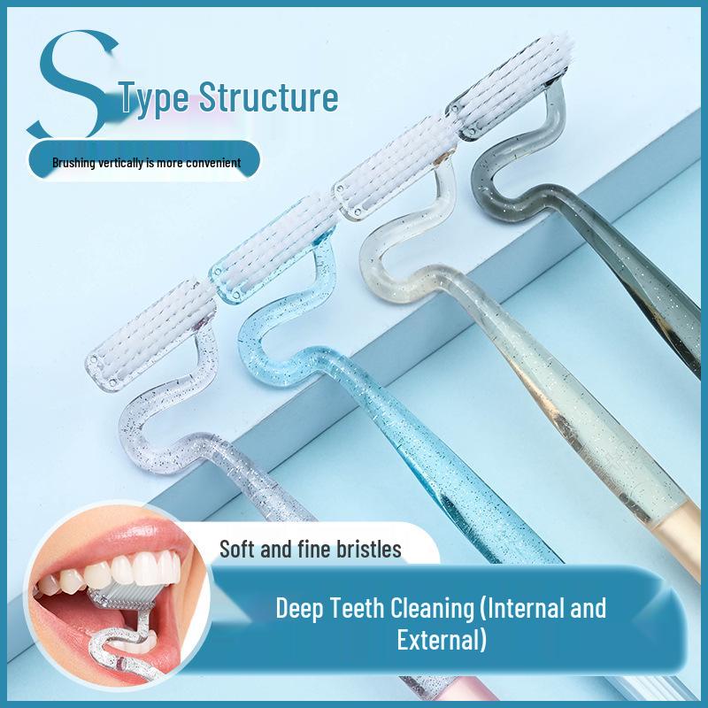 Hanniya S-Shaped Vertical Toothbrush for Adults with Soft Bristles for Interdental Cleaning, Tongue Coating Removal, and Gum Massage.