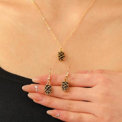 Versatile Pine Cone Pendant Necklace & Earrings Set for Women