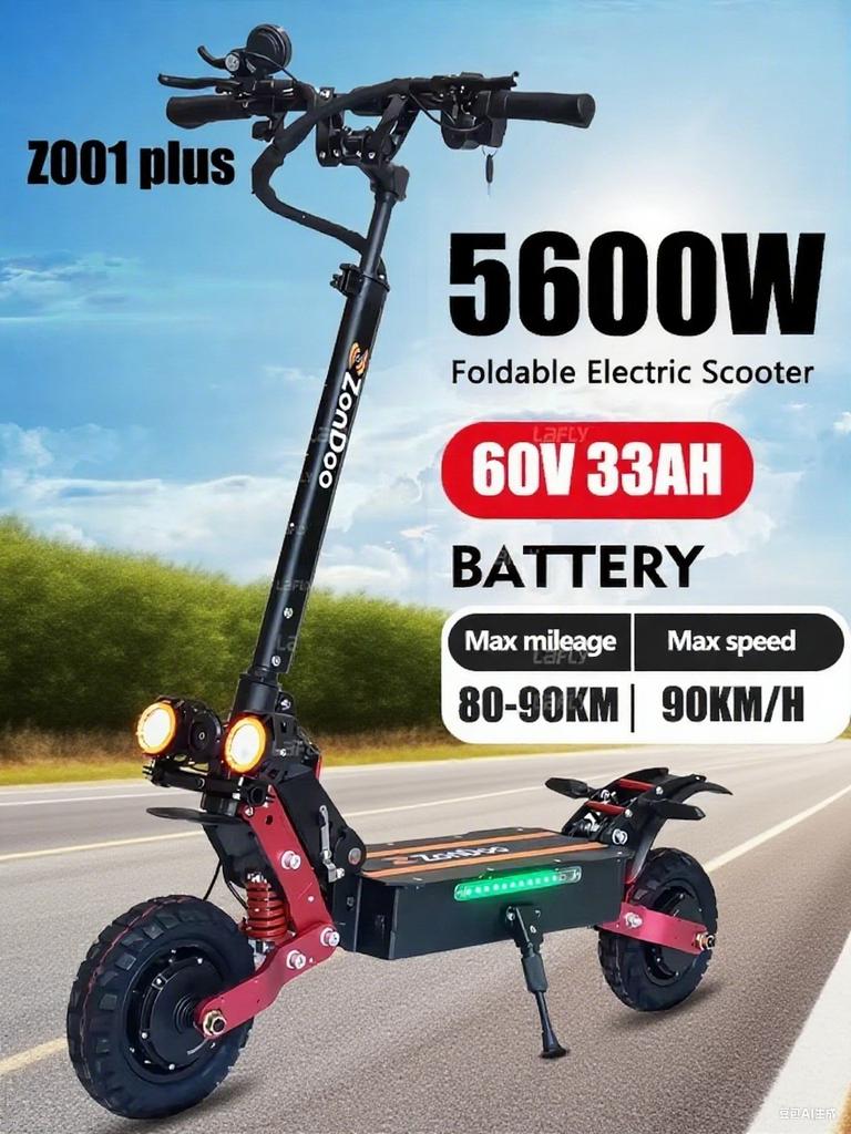 2025 Heißer Verkauf ZonDoo ZO01 plus 5600W60V33AH Doppelmotor Offroad Elektroroller, Typ C Vollfederung Schnelle Geschwindigkeit 65KMH 45MPH