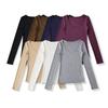 Women's U Neck Long Sleeve Tee Shirt Slim Fit Stretch Basic Solid Color Casual Tunic Top