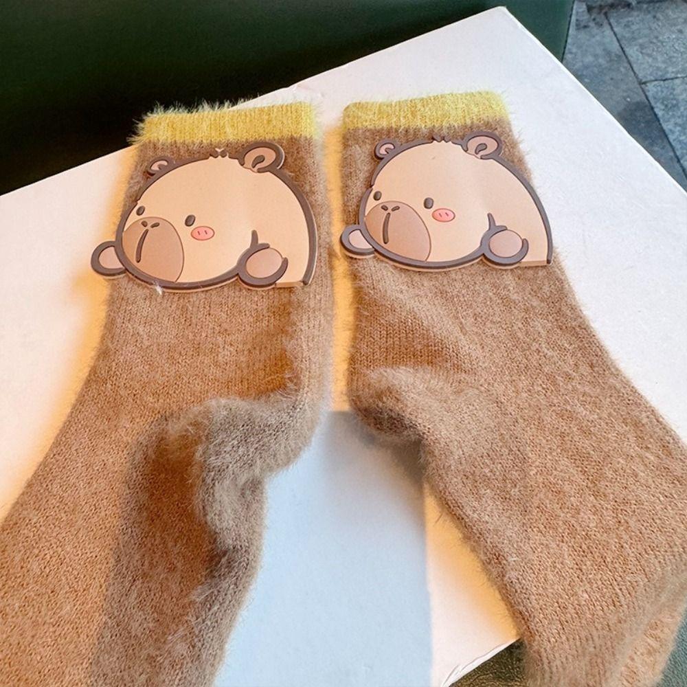 Sweet Cartoon Animal Capybara Knitted Long Socks Gift Floor and Home Socks Plush Mid Tube Socks