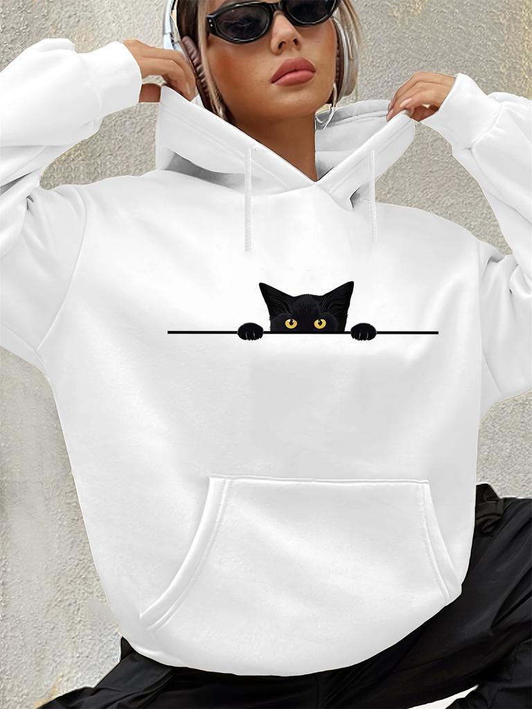 Women's Autumn Winter Warm Loose Casual Pattern Print Sweatshirt Long Sleeve with Pocket Women Loose Breathable Harajuku Hoodie