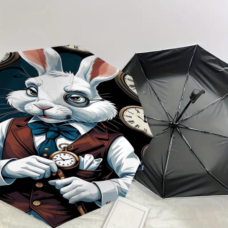 1PC rabbit clock Umbrella-8-Rib Reinforced, Automatic Open, Lightweight & Durable, Fashion Accessory for Outdoor-L0380