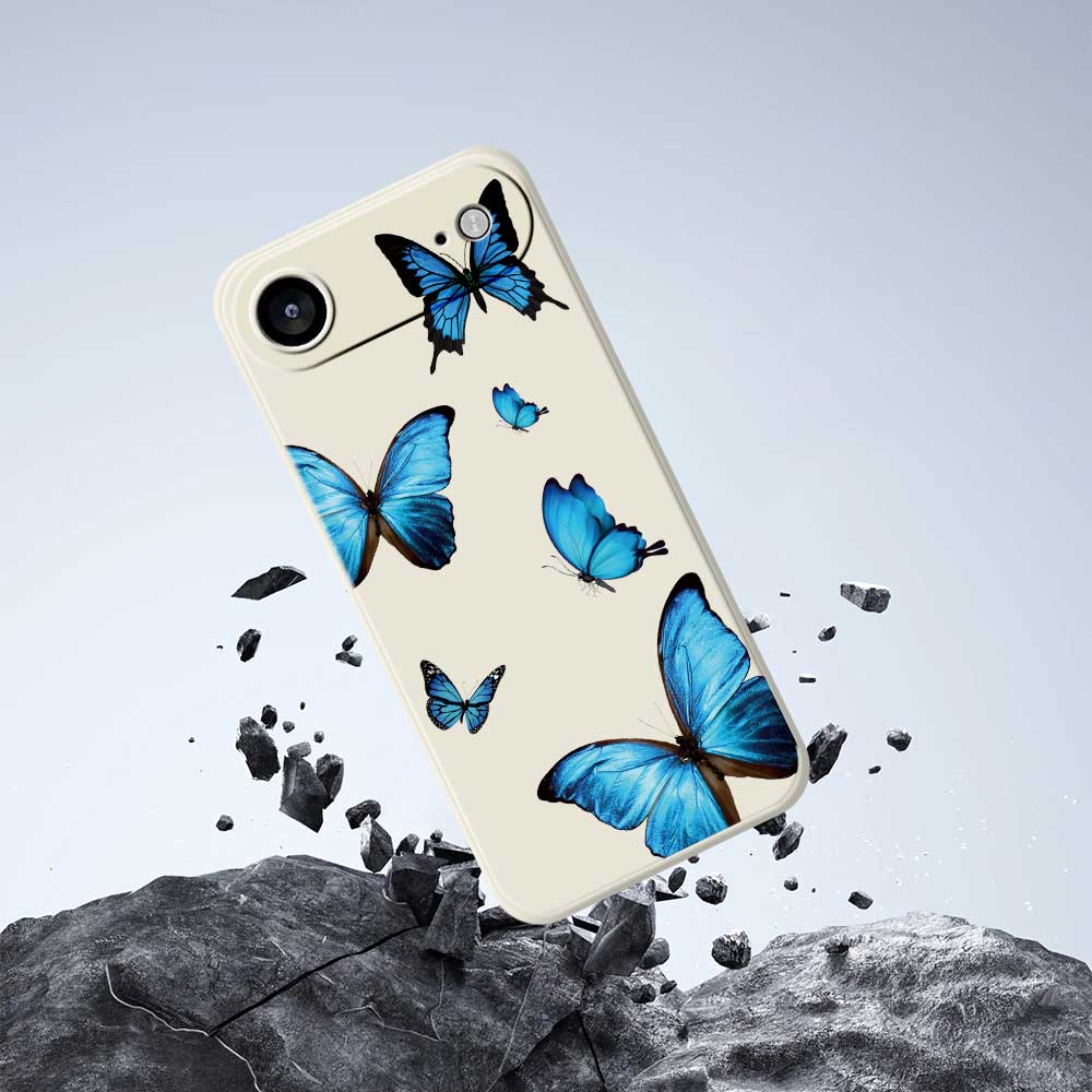 For iPhone 17 Air Case Blue Butterflies Pattern Printing Straight Edge TPU Phone Back Cover