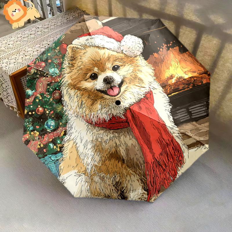 1 PC Automatic Folding Umbrella - Pomeranian Pattern, Portable & Foldable Design with 8 Ribs, Christmas Birthday Gifts