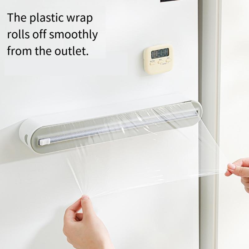 Food Cling Film Cutter Refrigerator Magnetic Plastic Wrap Dispenser with Slide Cutter Universal Aluminum Foil Organizers