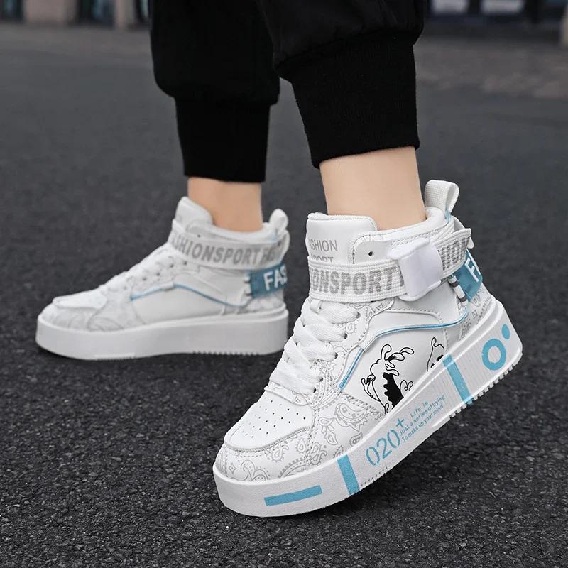 Brand Kids Board Shoes High Top Sports Shoes Boys Fashion Basketball Sneakers Leisure Girls Flats Children Casual Walking Shoes