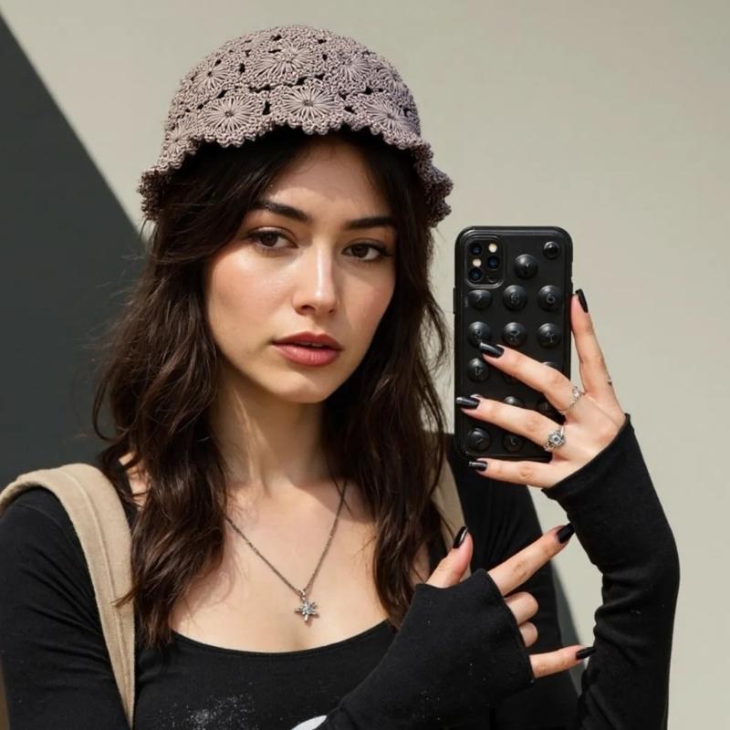 Fashion Hollowed Skull Hat Handmade Crochet Beanies Hat Flower Pattern Pullover Hat for Women Girl Various Occasion