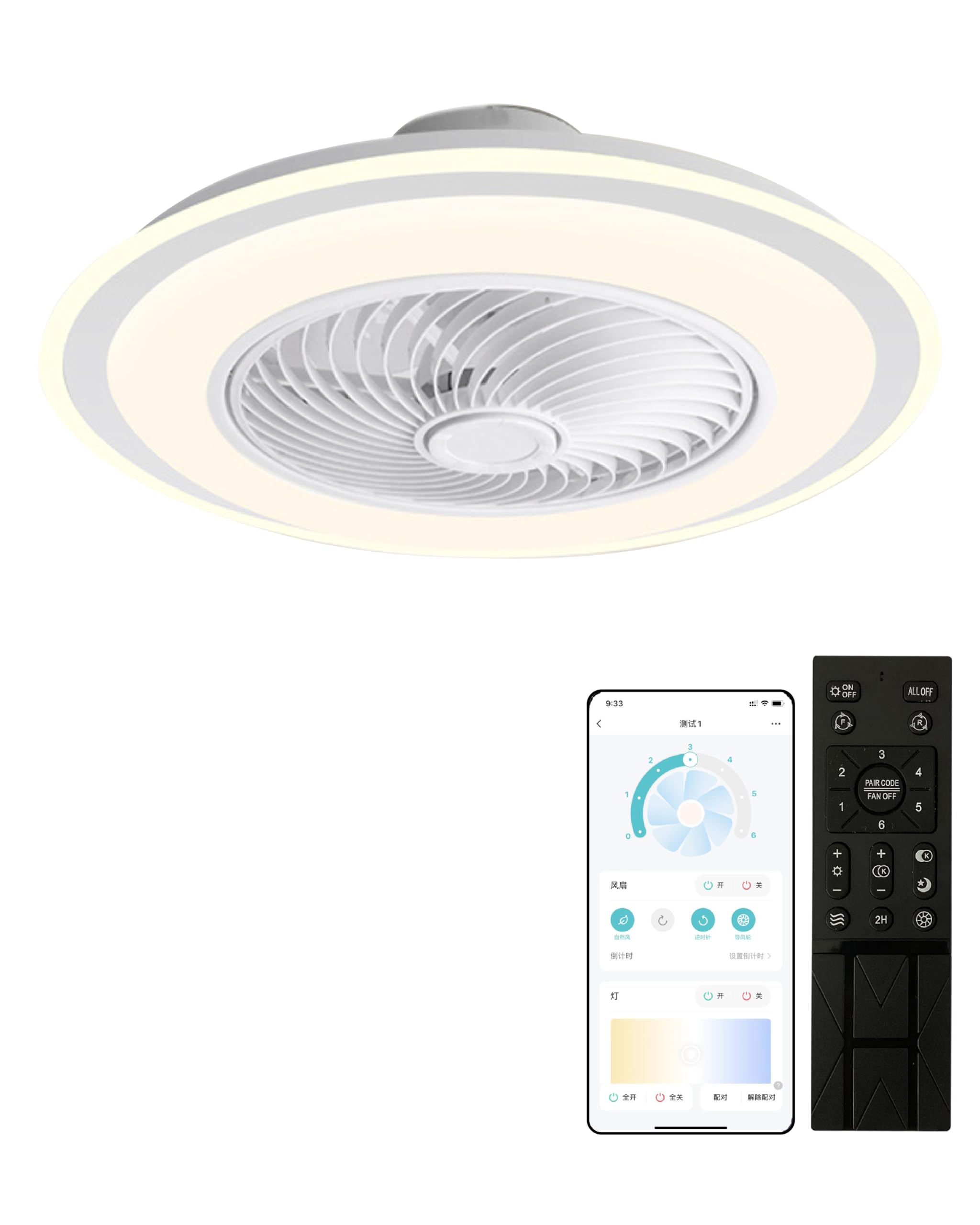 

XINGMU LED Ceiling Fan Light, 360-Degree Swivel, Energy-Saving, Suitable for Cooling and Heating Rooms, 50cm Diameter, 3900LM, Dimmable, Color