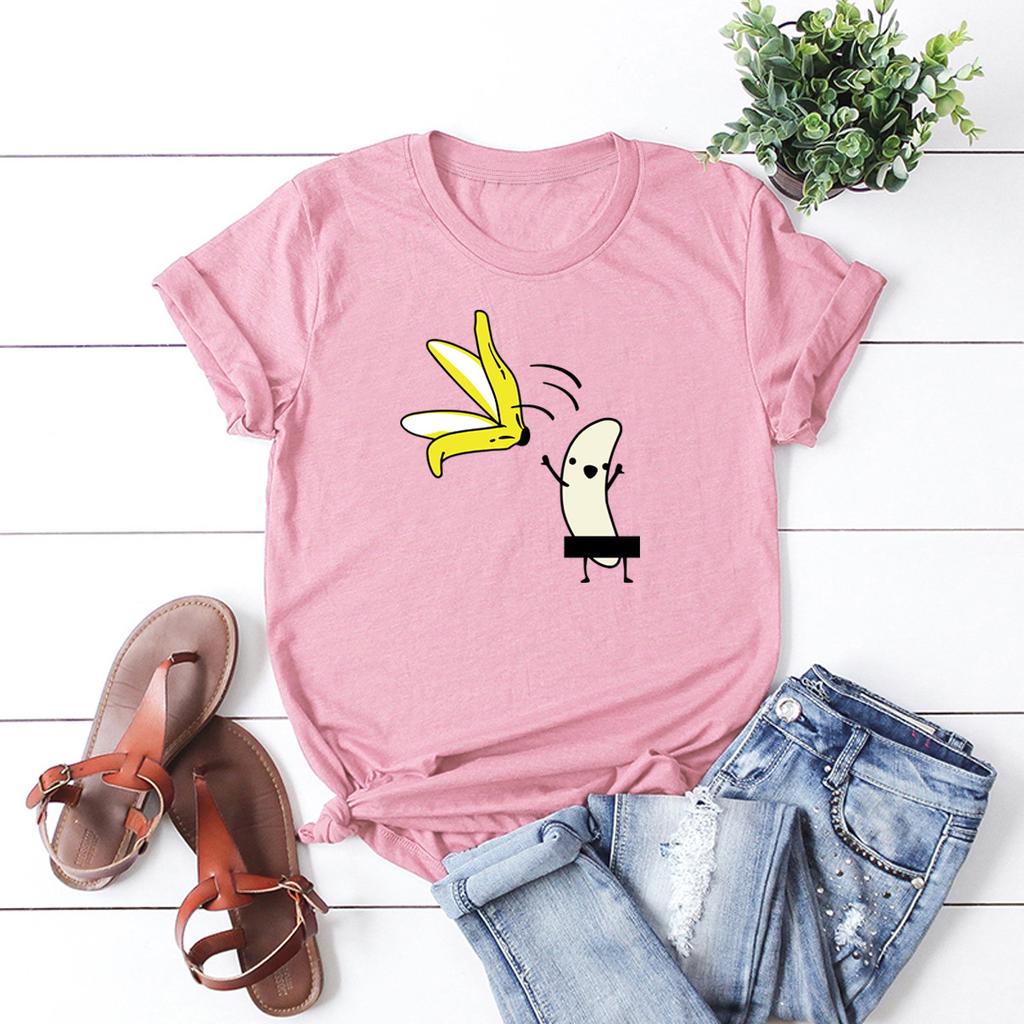 COTTON 100% Hot European and American Funny Banana Undress Short-sleeved Women's T-shirt Tops  Oversized T Shirt