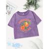 Casual Cotton Crop Tops Women Mature Oranges Printing Washed T-Shirts Street O-Neck Regular Fit Streetwear Clothes
