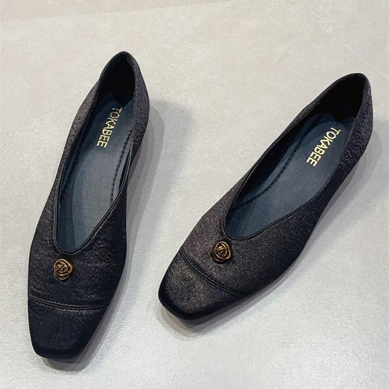 Fashion Elegant Gold Chunky Heel Women's Loafers Fashion Metal Flower Decoration Mules Casual Shoes for Women Light Comfort Office Shoes