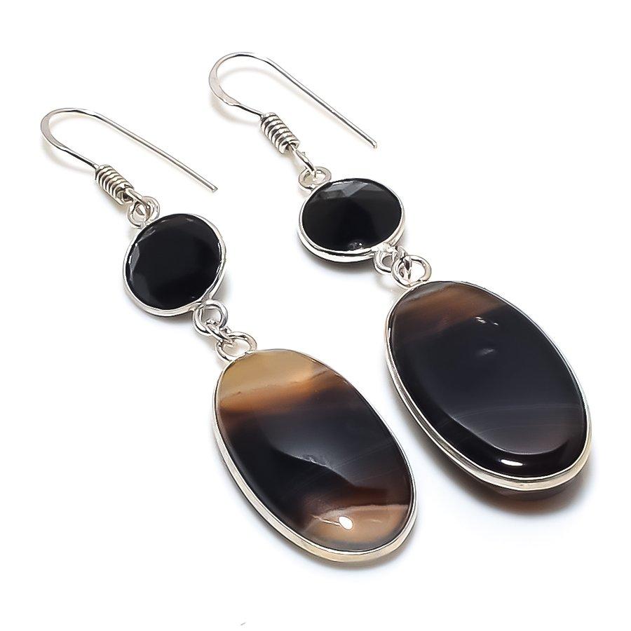 

Серьги из стерлингового серебра 925 пробы с натуральным полосатым агатом и шпинелью 2,56 дюйма z9W03