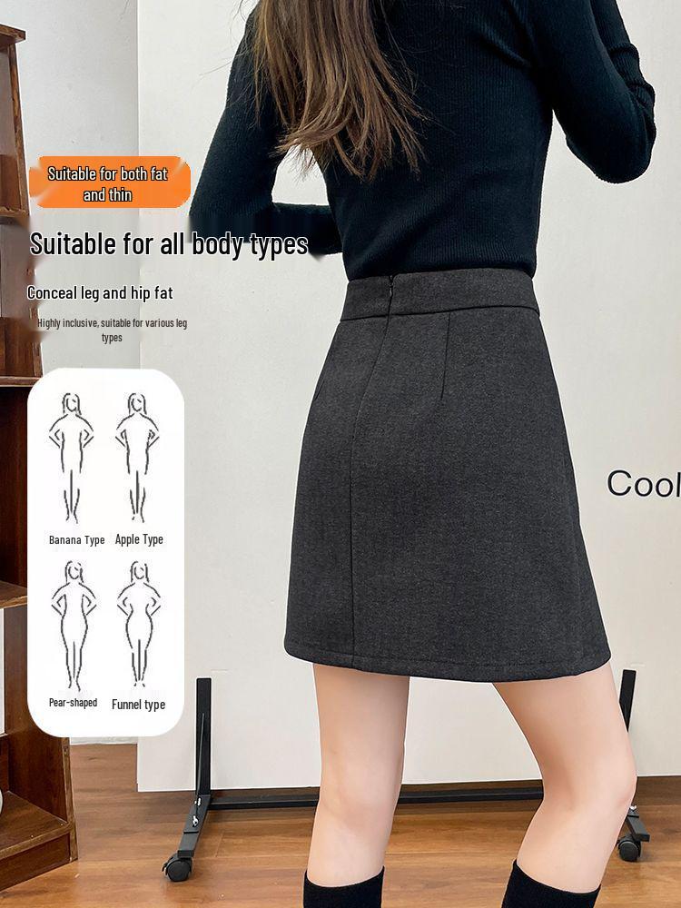 2025 Autumn/Winter Woolen High-Waisted A-Line Mini Skirt - Korean Style, Slimming, Versatile, College Chic, Anti-Exposure.