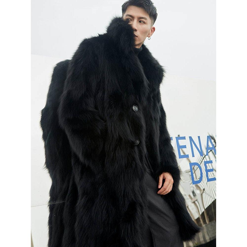 Autumn and Winter New Imitation Fox Fur Phantom Fox Men's Mid-length Coat Suit Collar Loose Men's Warm Jacket