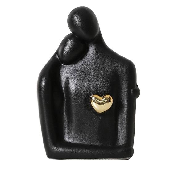 Ceramic Couple Statue Hugging Kissing Lover Figurine for TV Stand Shelf Decor Romantic Couple Heart Sculpture for Wedding Anniversary Gift