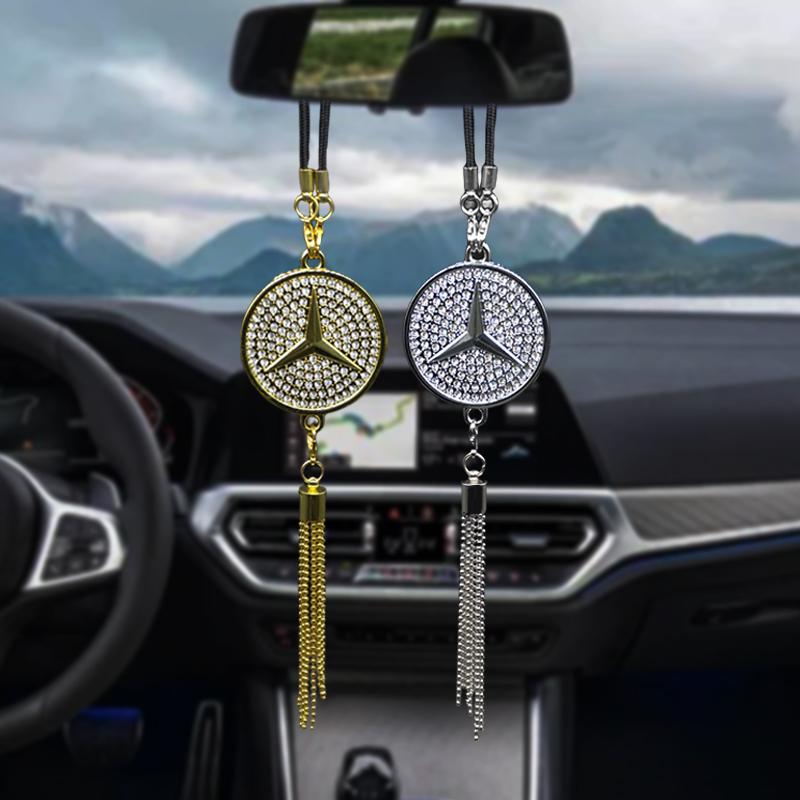TXF4 Car Styling Metal Diamond Rear View Mirror Hanging Pendant Ornament For Mercedes Benz A C E S G Class GLC CLE CLA GLB GLS W177