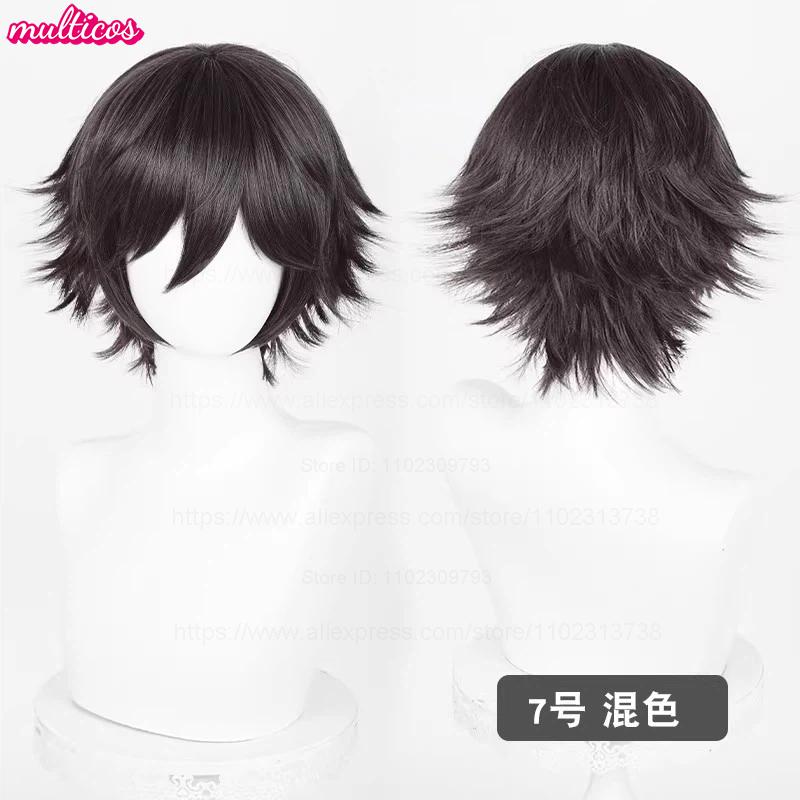 Parrucca Cosplay 32cm Capelli Corti con Punte Rivoltate Bianco Argento Grigio Nero Marrone Rosso Giallo Biondo Verde Blu Viola Resistenti al Calore Parrucche