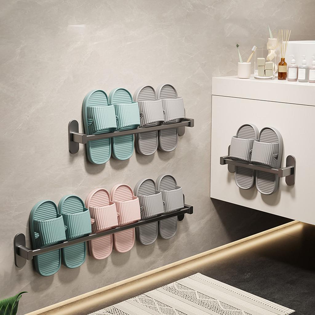 Wall Mounted Slipper Holder Aluminum Bathroom Wall Hanging Slipper Rack Shoe Organizer with