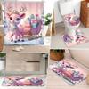 4Pcs Bathroom Shower Curtain Set  Pink Deer  Pattern Bathroom Curtain With 12 Hooks Non Slip Rugs Toilet Cover Mat Bathroom Partition