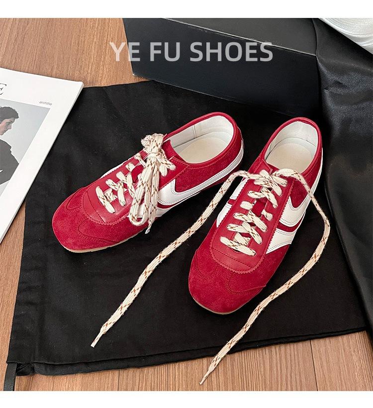 

Inner height increase red German training shoes 2025 new spring and autumn retro color matching soft-soled Forrest Gump shoes women s sports board 35