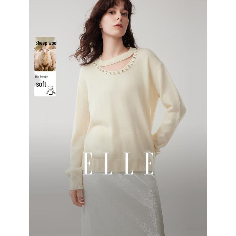 ELLE Merino Wool Beaded Pullover Sweater L