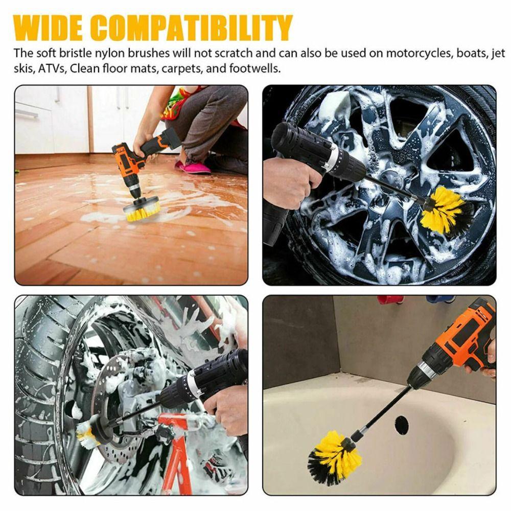 with Extender Rod Electric Drill Brush Kit Hard Bristle Car Wash Brush Detailing Drill Brush  Tile