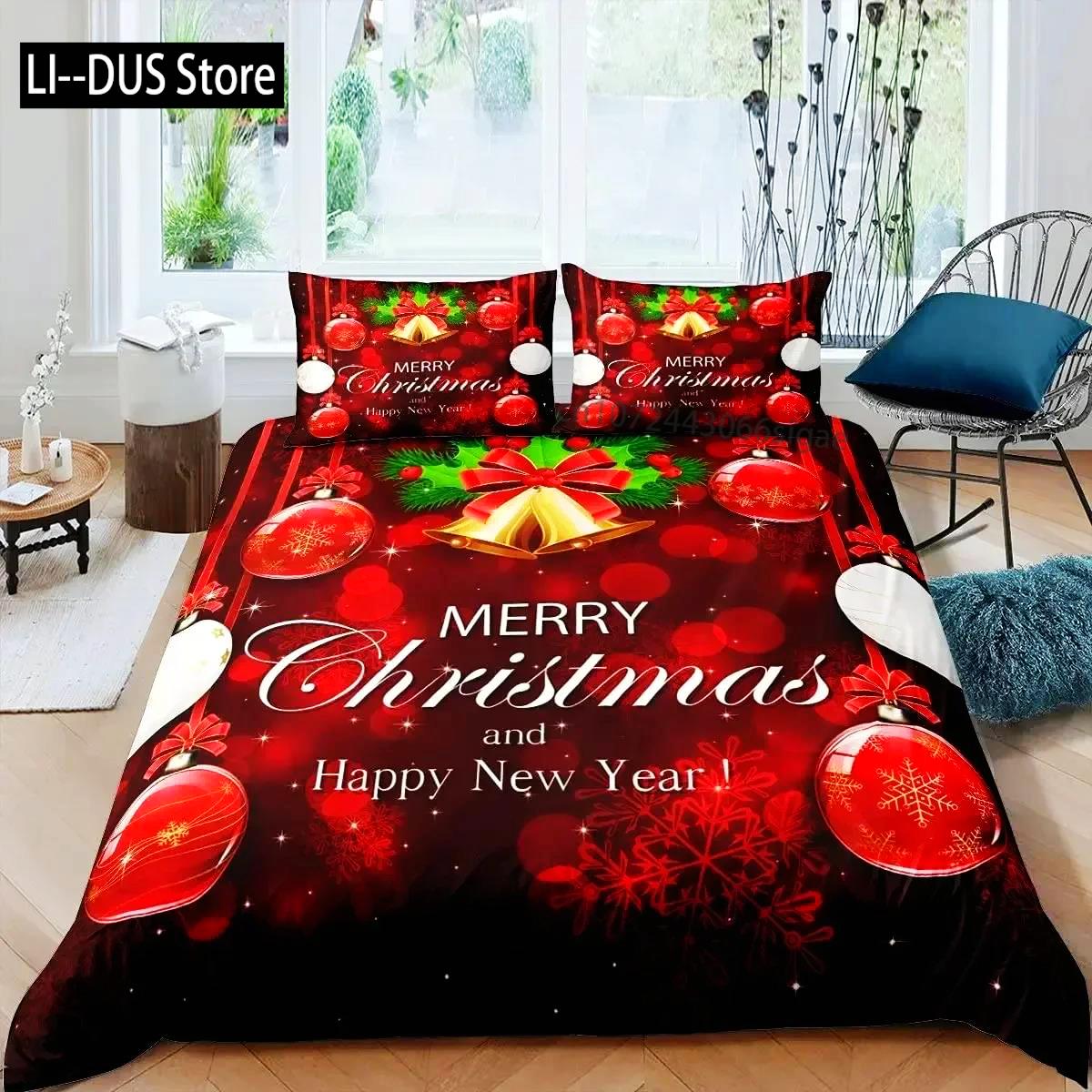 

Merry Christmas Duvet Cover SetRed Xmas Bells Bedding Set Fantasy Snow Tree Comforter Cover New Year Festival Quilt Cover Deco EU Single(135*200cm)3pcs