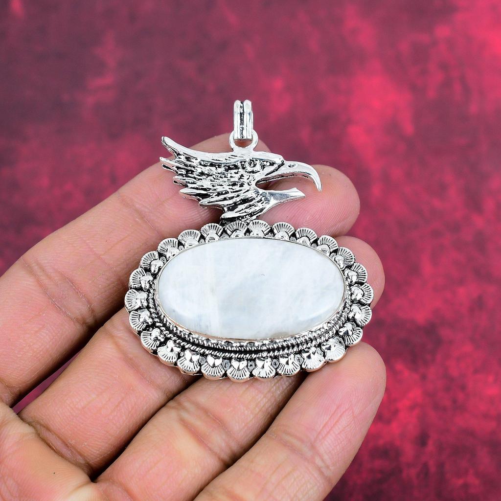 Bijuterii cu piatră prețioasă cu pandantiv cu piatră de lună curcubeu, pandantiv din argint solid 925, bijuterii frumoase realizate manual