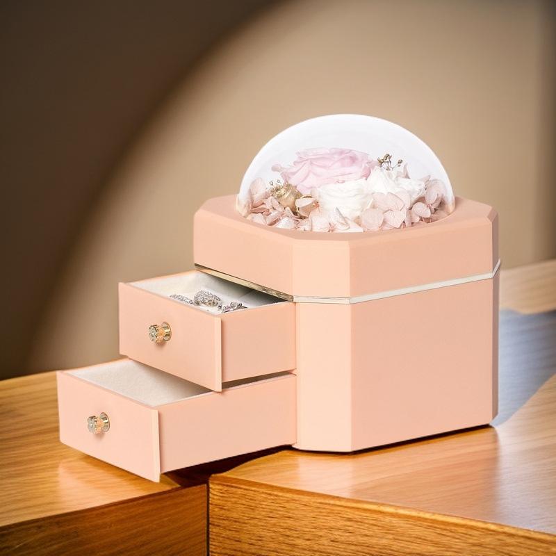 Valentine's Day Eternal Flower Single or Double Layer Drawer Jewelry Storage for Rings Necklaces Bracelets-Square Jewelry Box