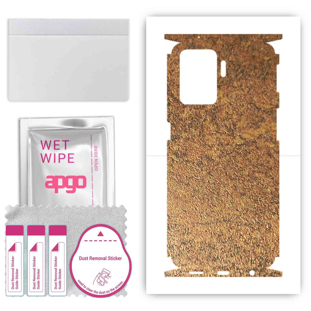 apgo Protective Skin Sticker for the back+sides compatible with Oppo Reno 5 Lite, Full Wrap Film, Foil, Vinyl - Pattern Rusty Copper