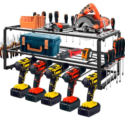 Rxakuded Wall-Mounted Tool Storage, 3-Tier Tool Shelf, Power Tool Storage Rack, Iron, Multifunctional Wall-Mounted Style Tool Rack, 49cm Long, 20cm Wi