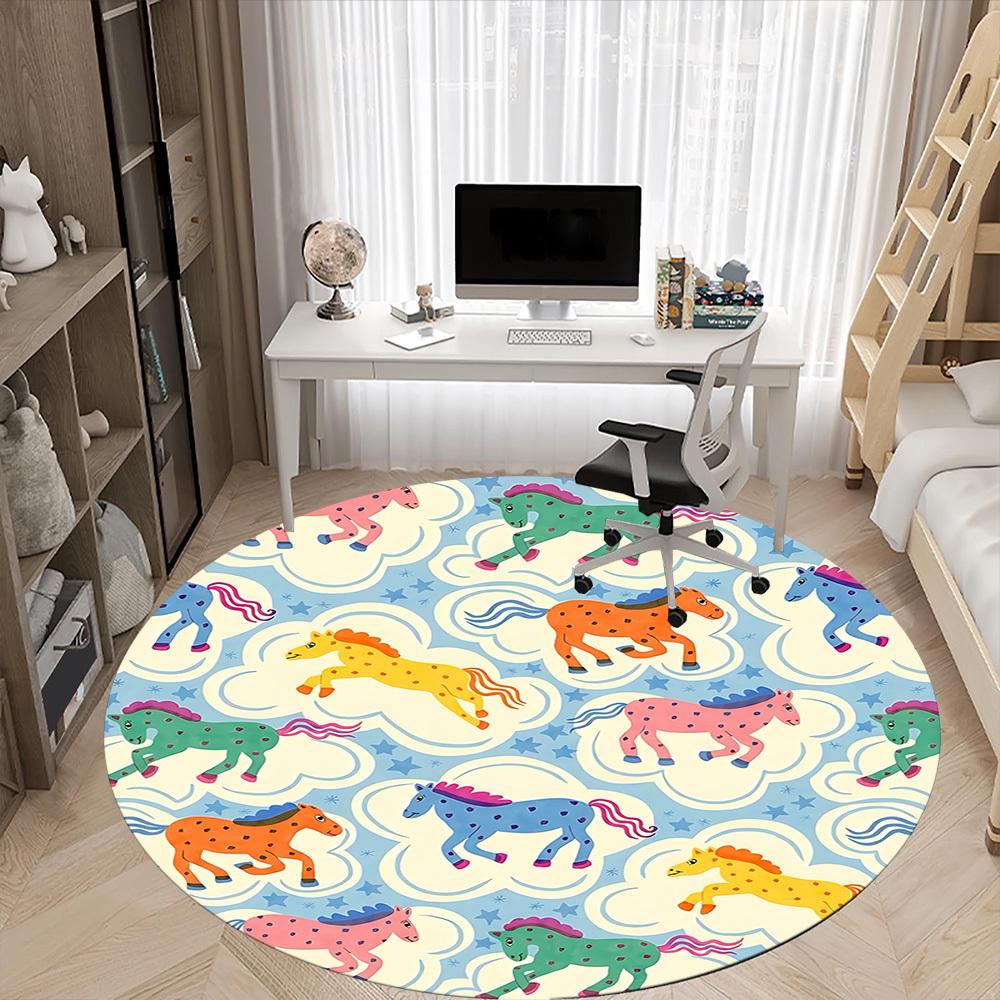 1pc Horse Cloud Office Round Area Rug, Under Office Chairs Bedroom Living Room Home Decor, Room Deco