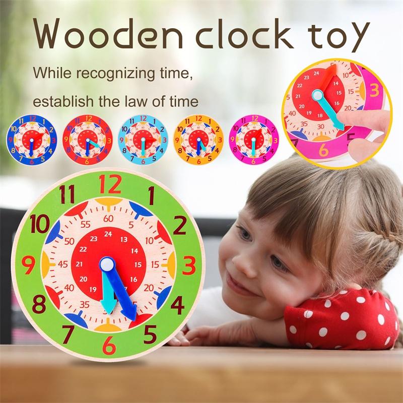 Wooden Clock For Kids Learn Time And Math With Colorful Model