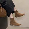 Skinny boots flat bottom European and American fashion simple pointed short boots temperament suede socks boots matte