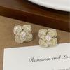 French Elegance Pearl Rose Stud Earrings: Luxury, Versatile, and Exquisite White Oil Painting Ear Ornaments.