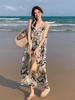 Women's 2025 Sleeveless Spaghetti Strap Long Dress - French Summer Tea Break, High-End Seaside Vacation Style