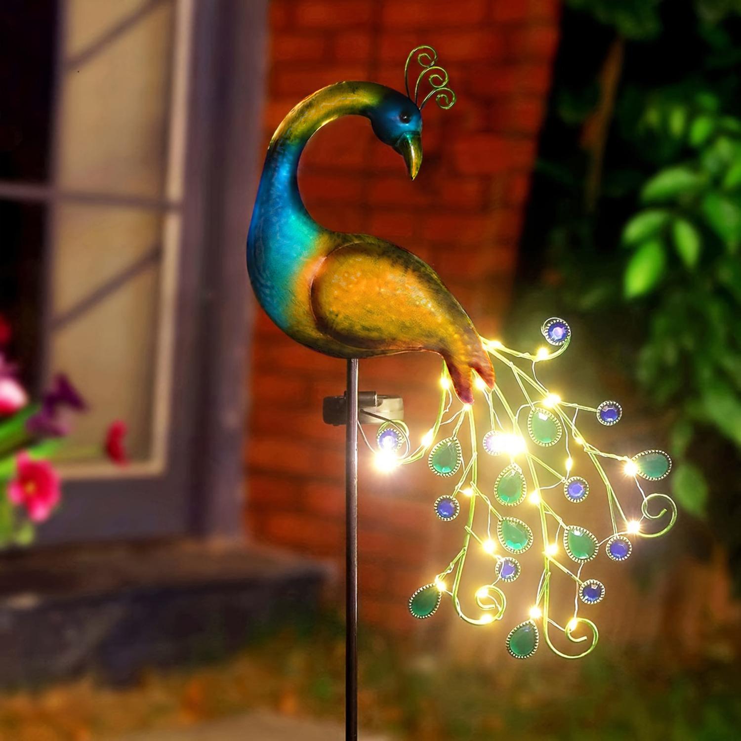 

Solar Peacock Stake Light Elegant Iron Art Outdoor Decor Warm White Multicolor Weatherproof for Garden Yard Pathway Lighting 0-5W теплый белый