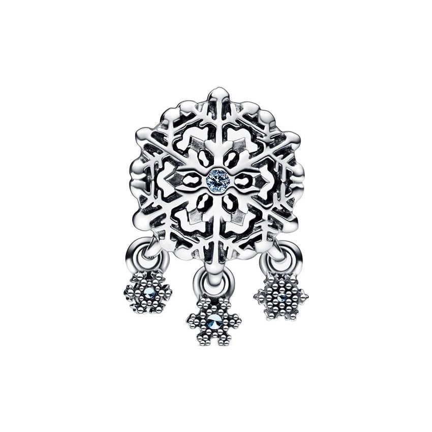 Pandora Hollow Snowflake 925 Silver Pendant Charm Women jewelry Light-Blue 792367C01 Box,Silver/Light Blue