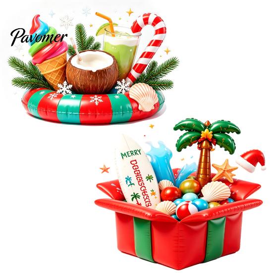 Easy Apply Window Decals Christmas in July Clings, Tropical Summer Candy Cane Gift Box Clings Decal, Beach Hawaiian Xmas Party Decoration for