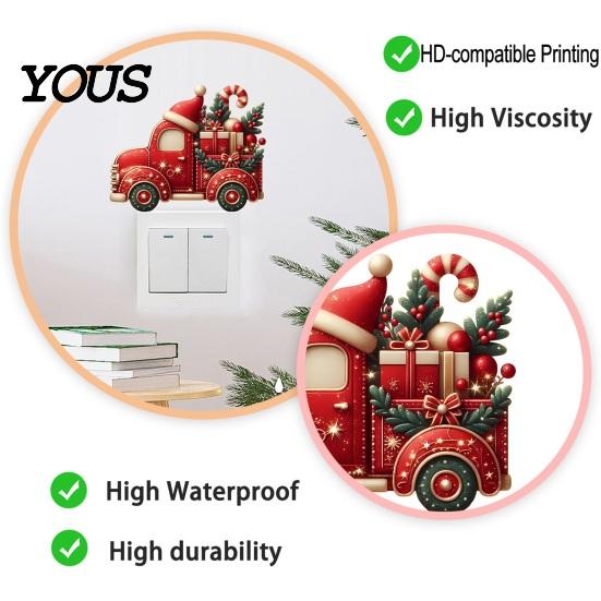 Indoor Outdoor Winter Scene Stickers Christmas Switch Stickers, Removable Santa Claus/Puppy/Reindeer/Elf/Pickup Truck Light Easy Peel And